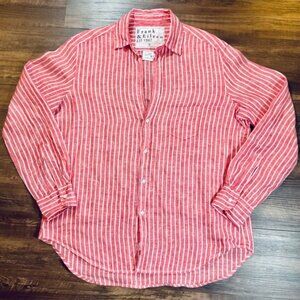 FRANK & EILEEN Women’s Eileen Linen Button Up Shirt Size Small. Red/White